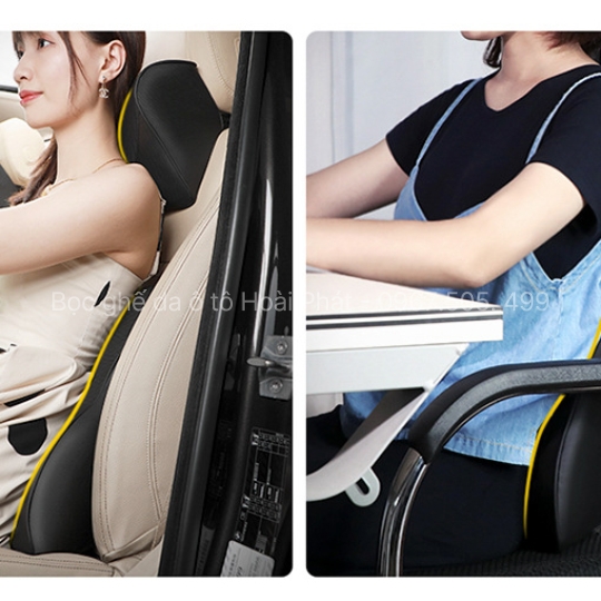 Bộ Gối Tựa Đầu, Tựa Lưng Ô Tô Cao Su Non Bọc Da