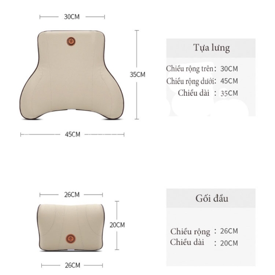 Bộ Gối Tựa Đầu, Tựa Lưng Ô Tô Cao Su Non Bọc Da