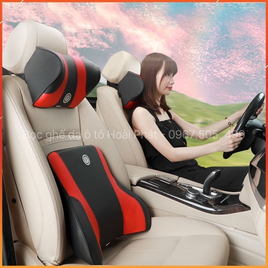 Bộ Gối Tựa Đầu, Tựa Lưng Ô Tô Cao Su Non Bọc Da